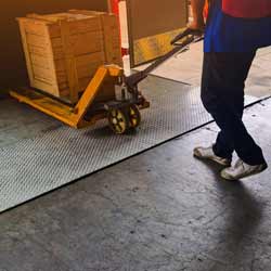 On the job worker pulling a forklift