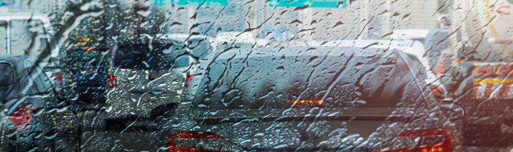 Streets on a rainy day with reduced visibility